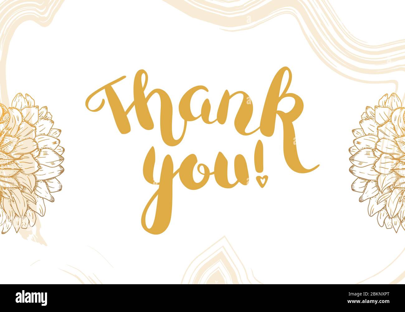 Grazie carta vettoriale con fiori e pennelli, con elegante scritta dorata Illustrazione Vettoriale