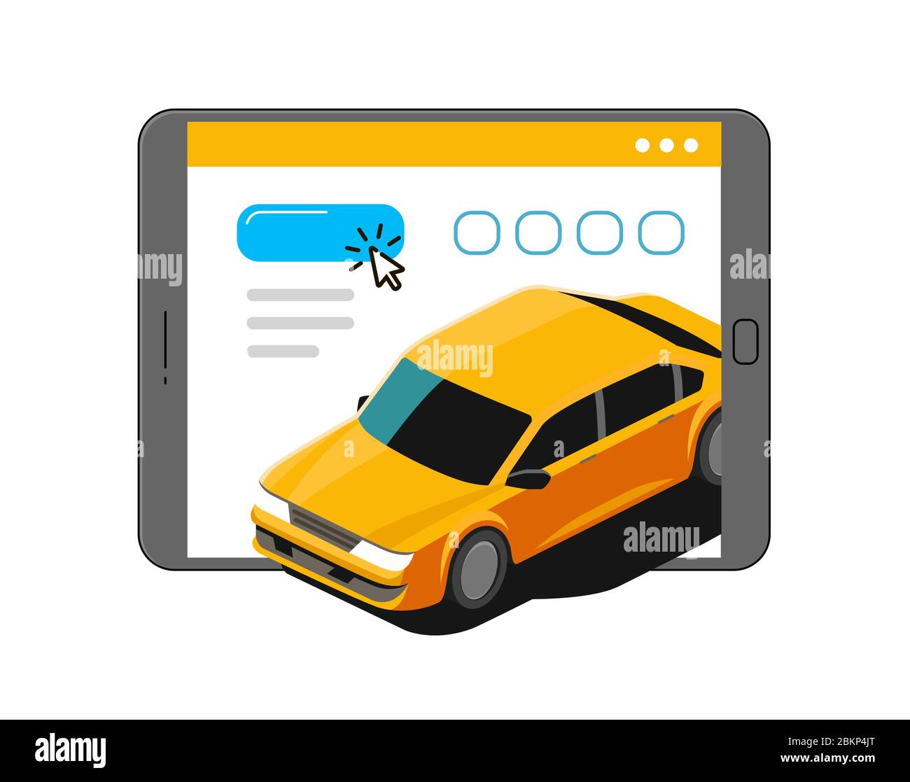 Servizio taxi online sullo schermo del tablet. Illustrazione vettoriale dell'applicazione in linea Illustrazione Vettoriale