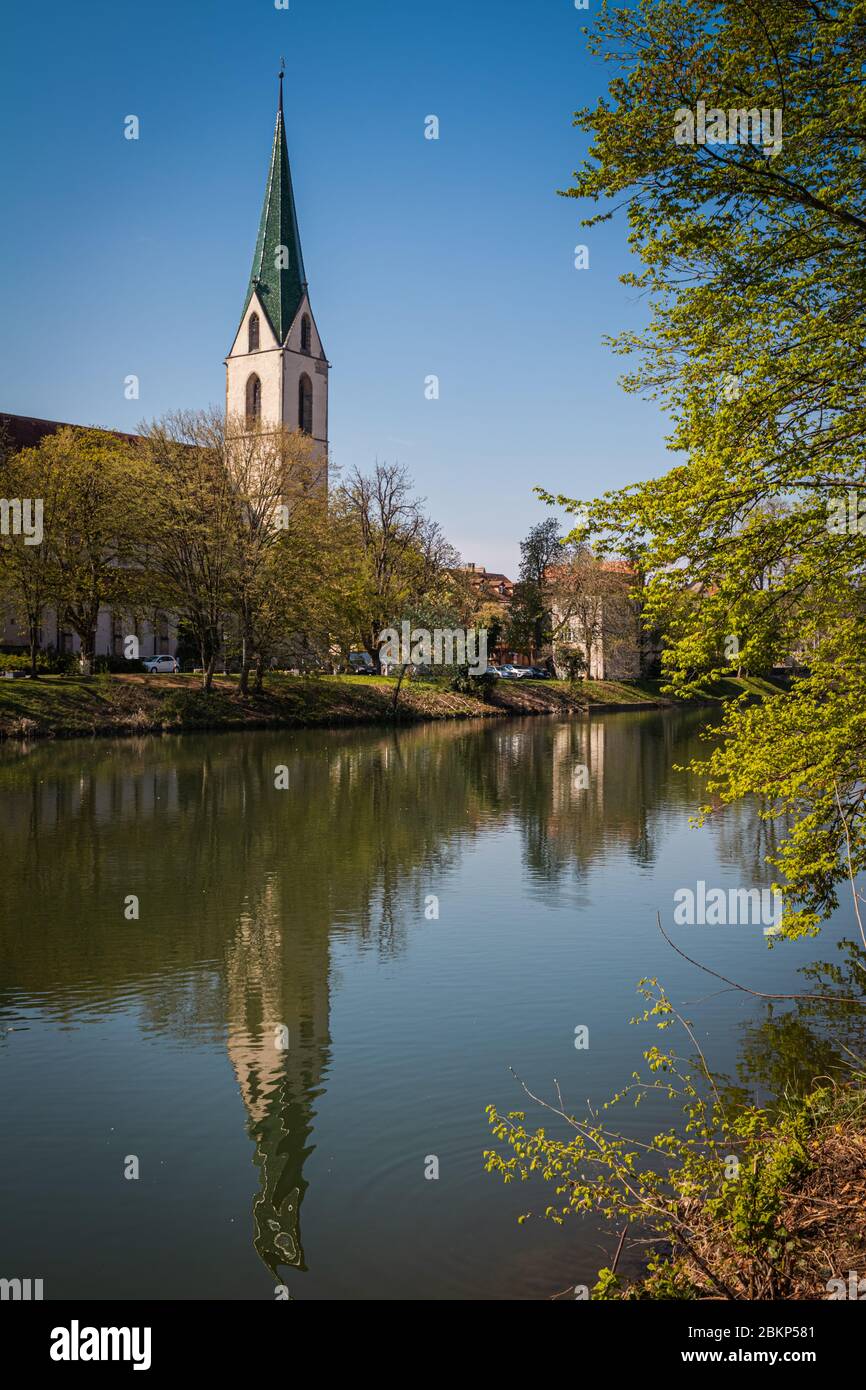 Bella torre della chiesa, Rottenburg am Neckar, Germania Foto Stock
