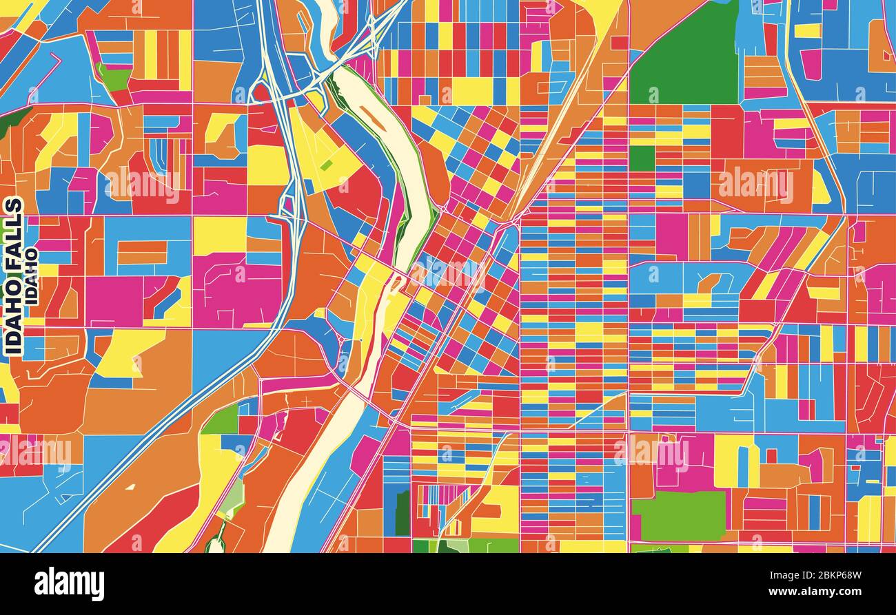 Mappa vettoriale colorata delle cascate dell'Idaho, Idaho, USA. Modello Art Map per autostampare opere d'arte murali in formato orizzontale. Illustrazione Vettoriale