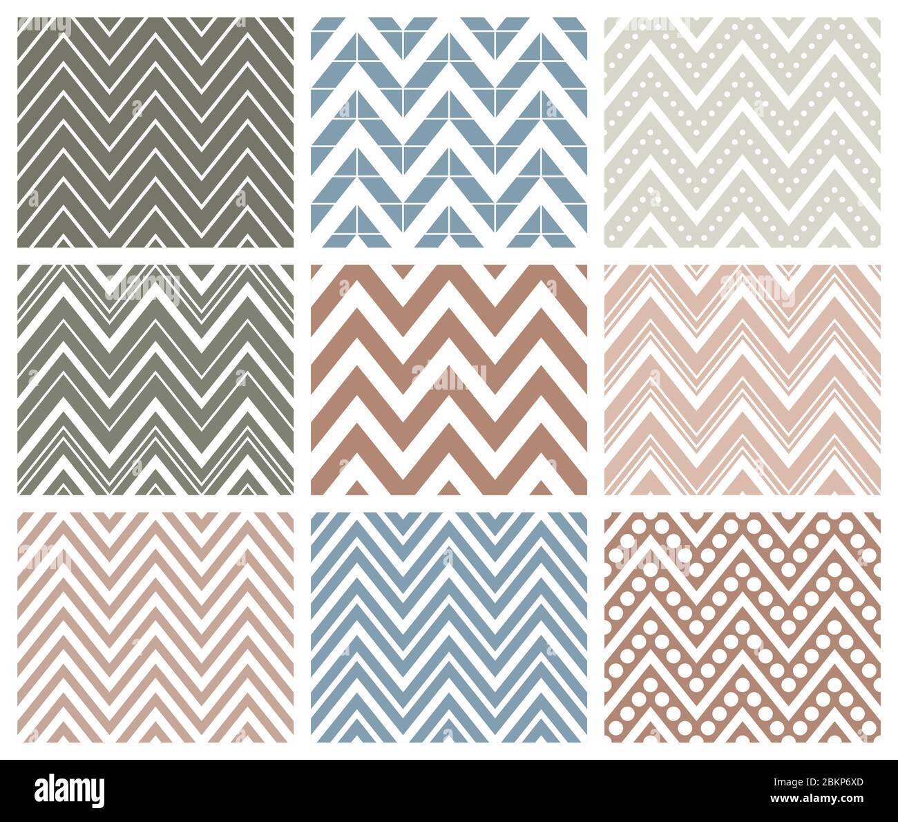 Set di 9 motivi senza cuciture a freccia con zigzag. Può essere utilizzato per sfondi, riempimenti di motivi, sfondi di siti Web, design di libri, stampe tessili, ecc. EPS8 Illustrazione Vettoriale