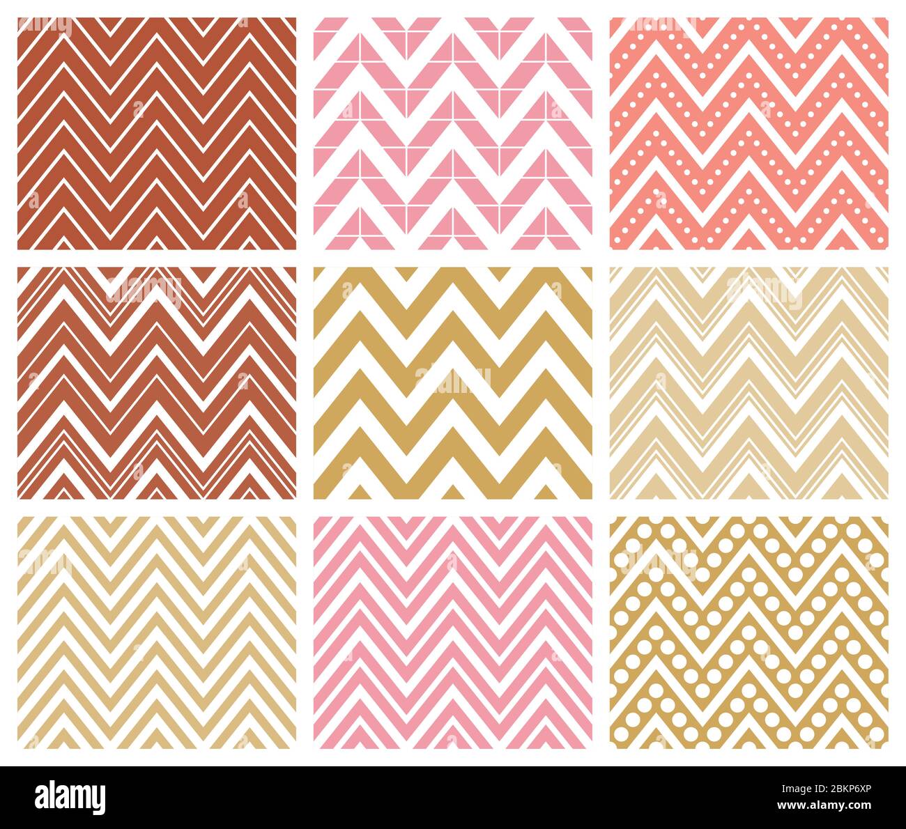 Set di 9 motivi senza cuciture a freccia con zigzag. Può essere utilizzato per sfondi, riempimenti di motivi, sfondi di siti Web, design di libri, stampe tessili, ecc. EPS8 Illustrazione Vettoriale