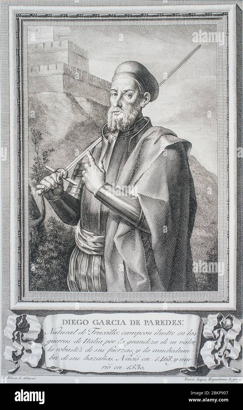 Diego Garcia de Paredes xvi secolo famoso eroe Extremaduran a Relacion breve de su tiempo scritto da Tomas Tamayo de Vargas Foto Stock