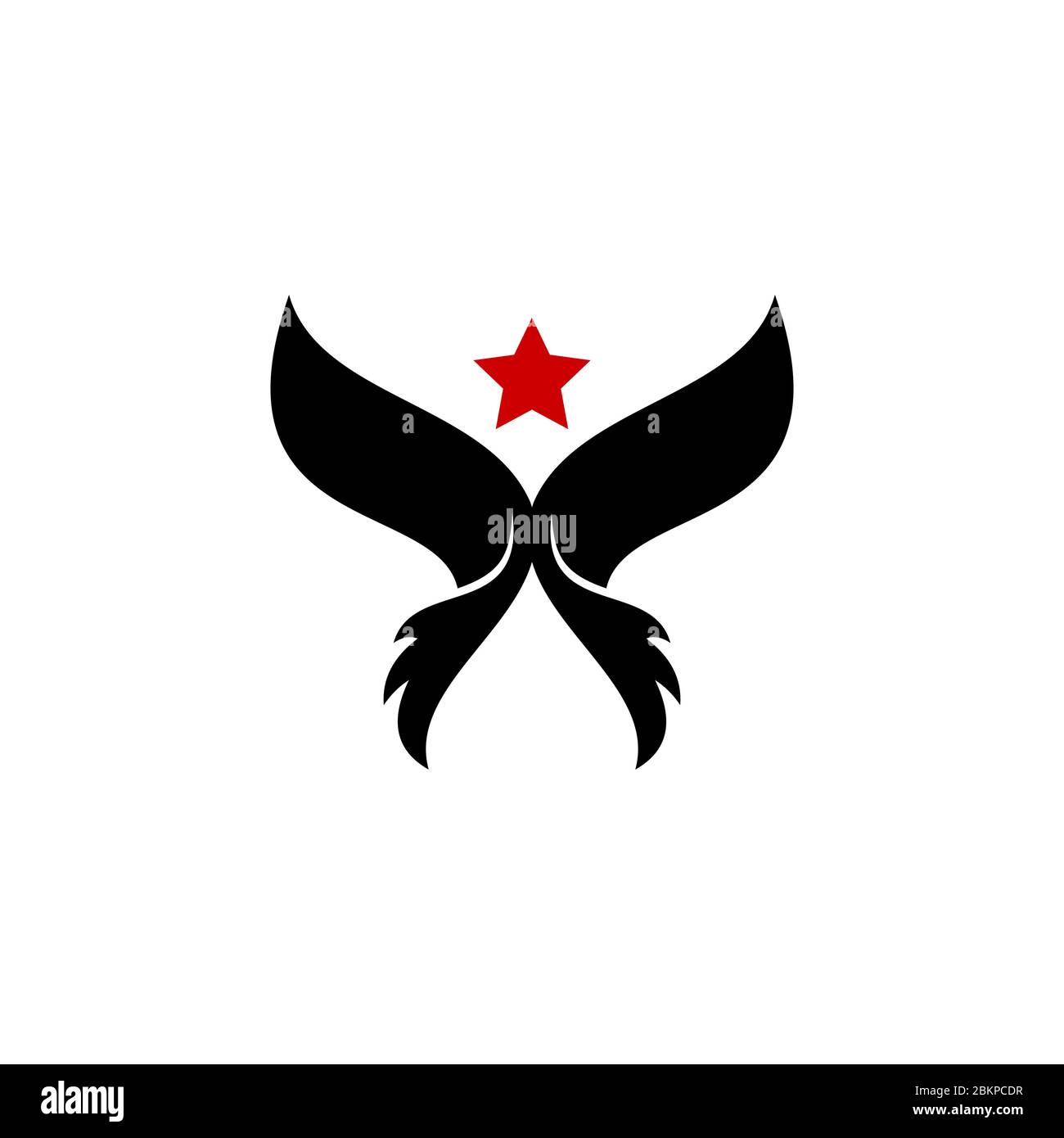 Modello creativo con logo grafico ad uccello, ala con design a stella, isolato su sfondo bianco. Illustrazione Vettoriale