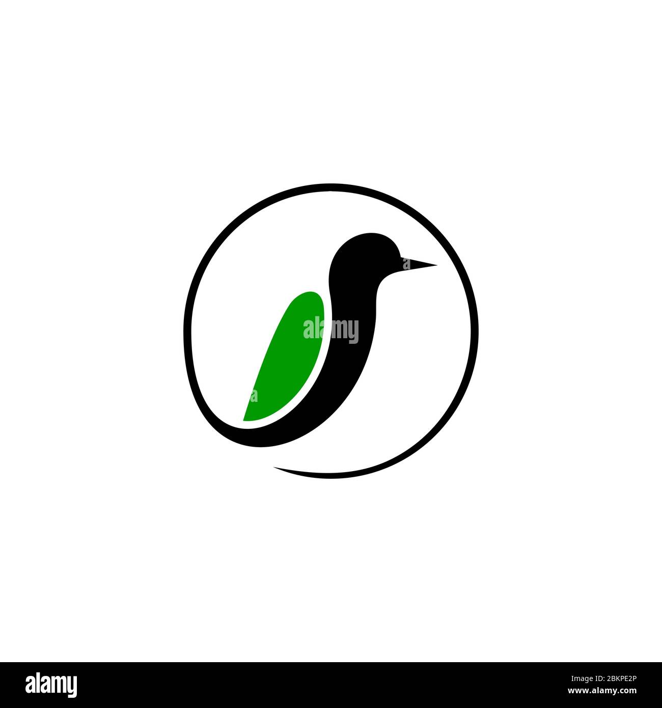 Modello creativo con logo grafico a forma di uccello, elemento di design circolare, isolato su sfondo bianco. Illustrazione Vettoriale
