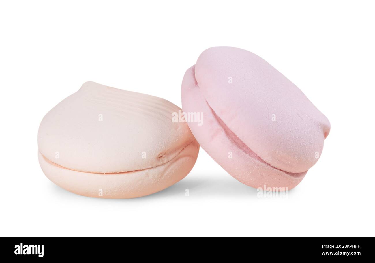 Deliziosi marshmallows isolati su sfondo bianco Foto Stock