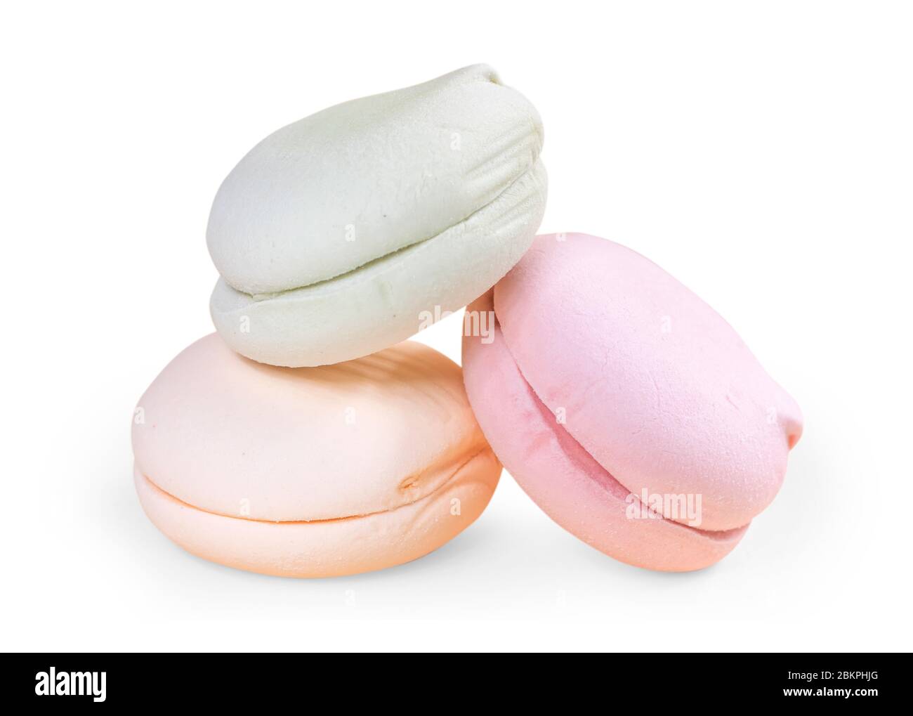 Deliziosi marshmallows isolati su sfondo bianco Foto Stock