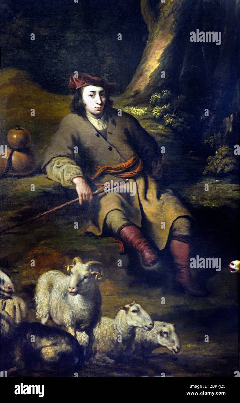 Giovane Pastore in un paesaggio di Ferdinand Bol 1616 – 1680 è stato un artista olandese etcher Paesi Bassi. Foto Stock