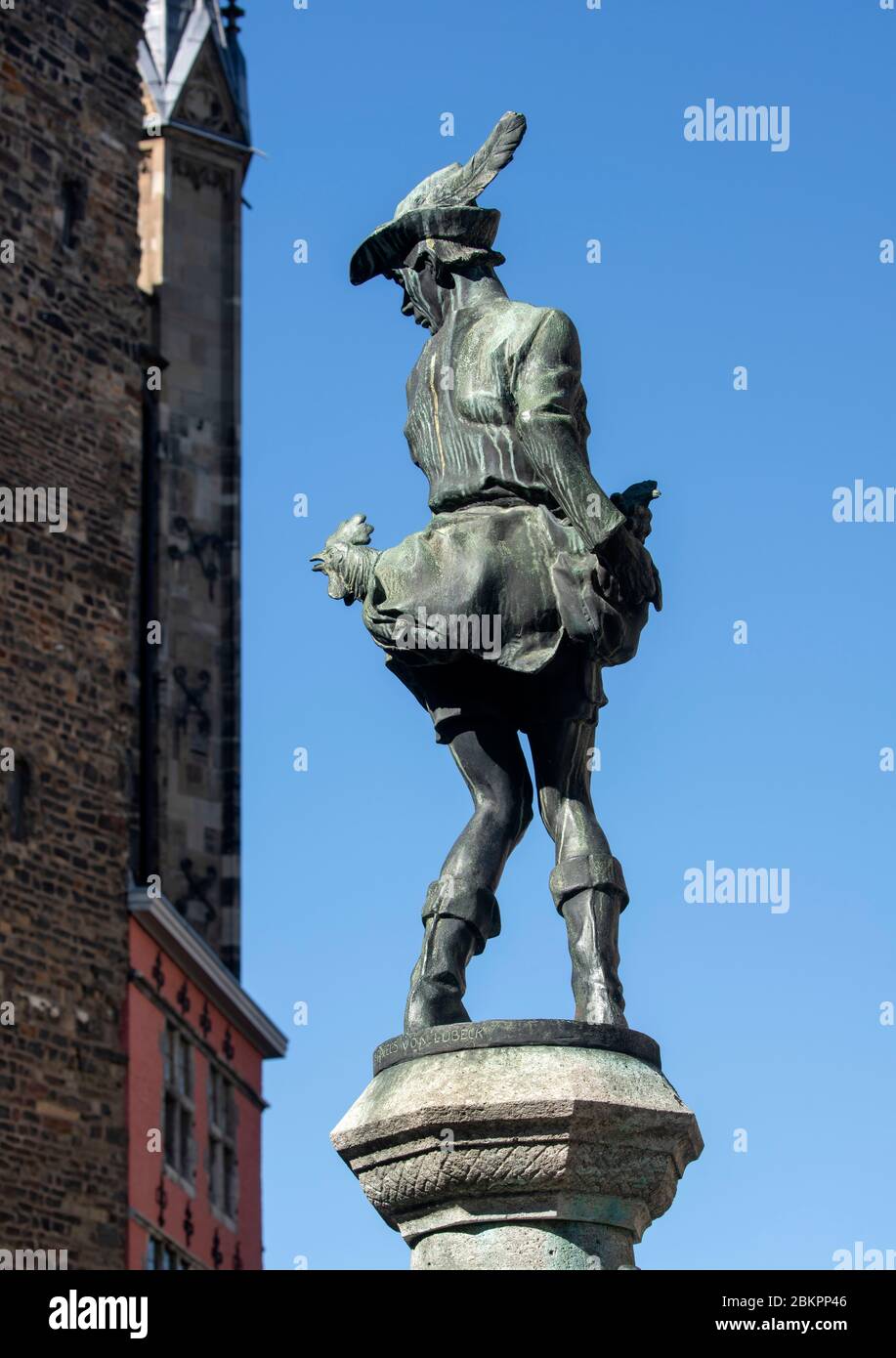 Aquisgrana, Hühnermarkt, Hühnerdieb-brunnen Foto Stock