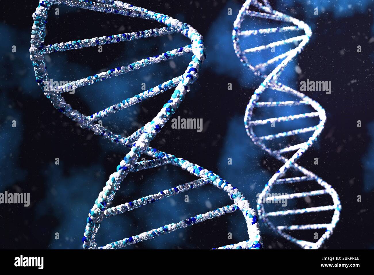 Scienza Biotecnologia DNA illustrazione 3D e illustrazione astratta. Foto Stock