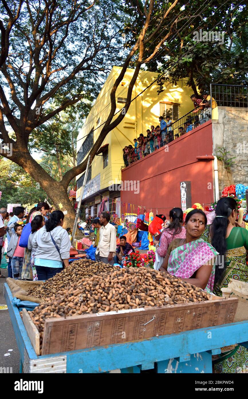La fiera delle arachidi a Bangalore è un evento annuale che attira folle in migliaia. Foto Stock
