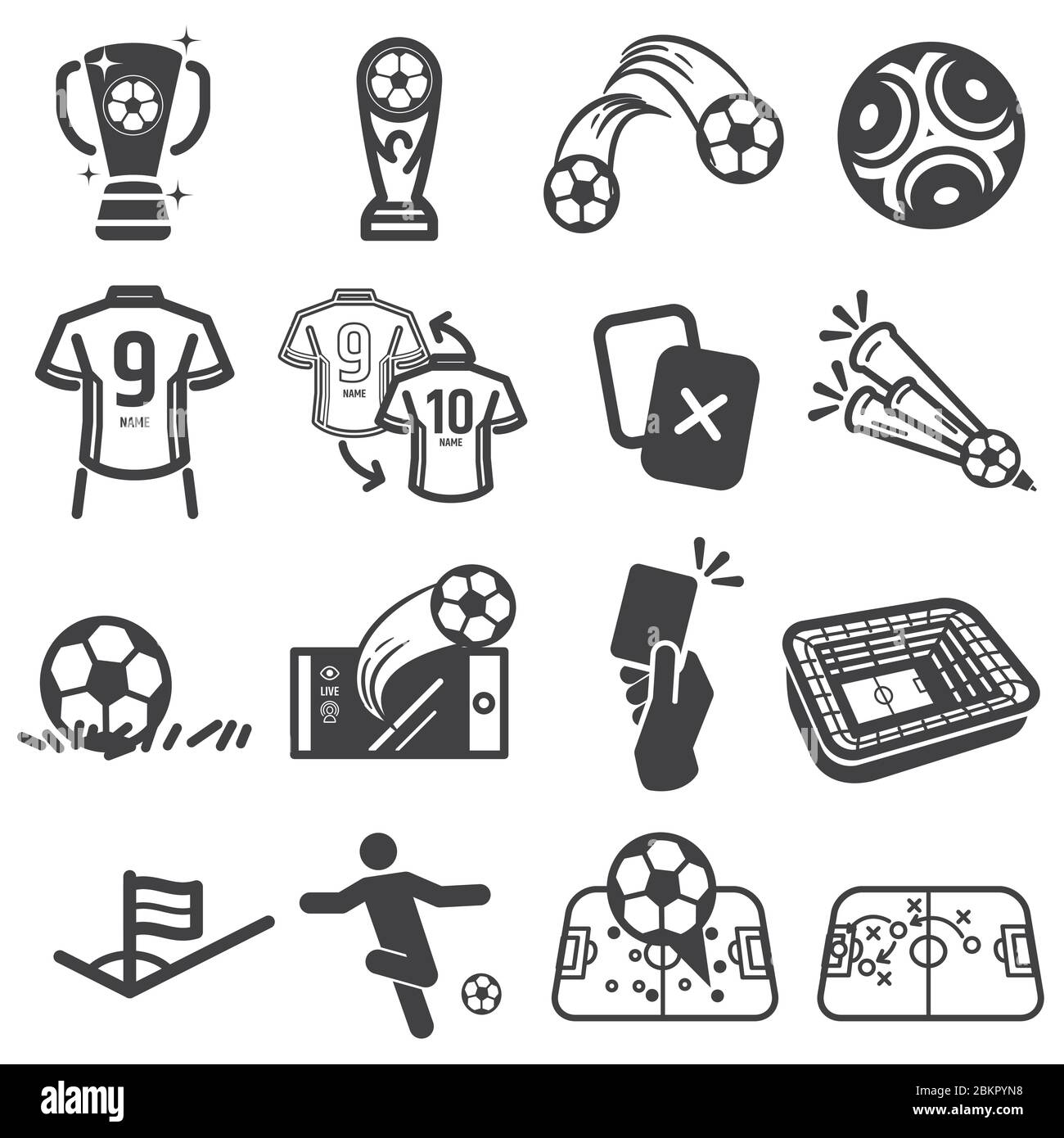 Icone sportive di calcio e calcio. Gioco di gioco e concorso campione - Vector. Illustrazione Vettoriale