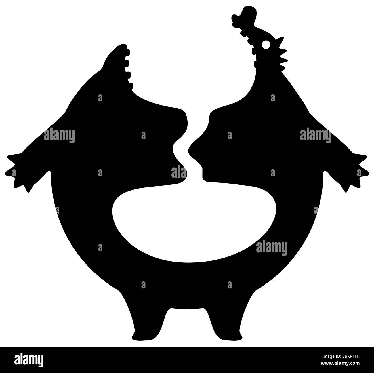 Fat stomaco cartone animato carattere nero silhouette, illustrazione vettoriale, orizzontale, isolato, su bianco Illustrazione Vettoriale