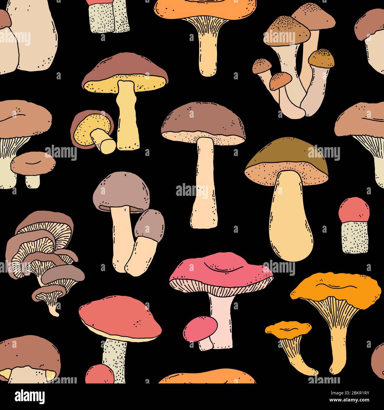 modello con funghi trafilati a mano Illustrazione Vettoriale