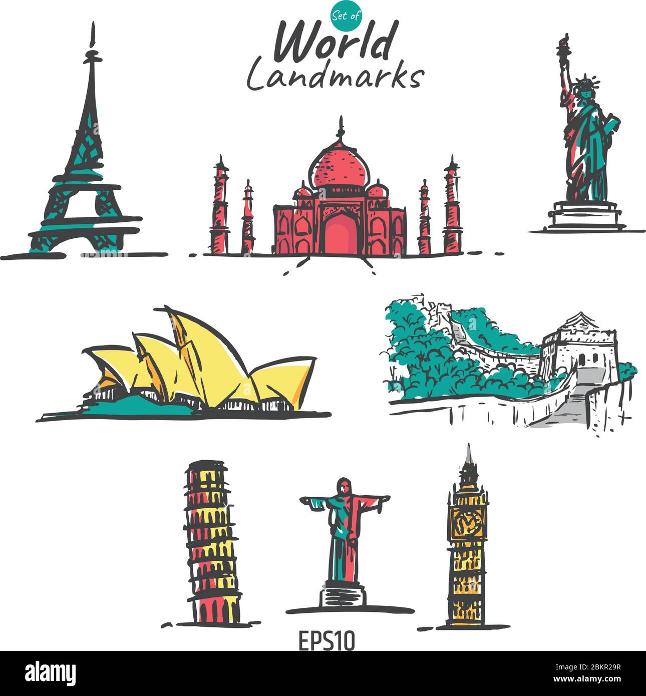 I riferimenti mondiali posizionano l'illustrazione vettoriale dello schizzo. Stile di schizzo scritto a mano. Illustrazione Vettoriale