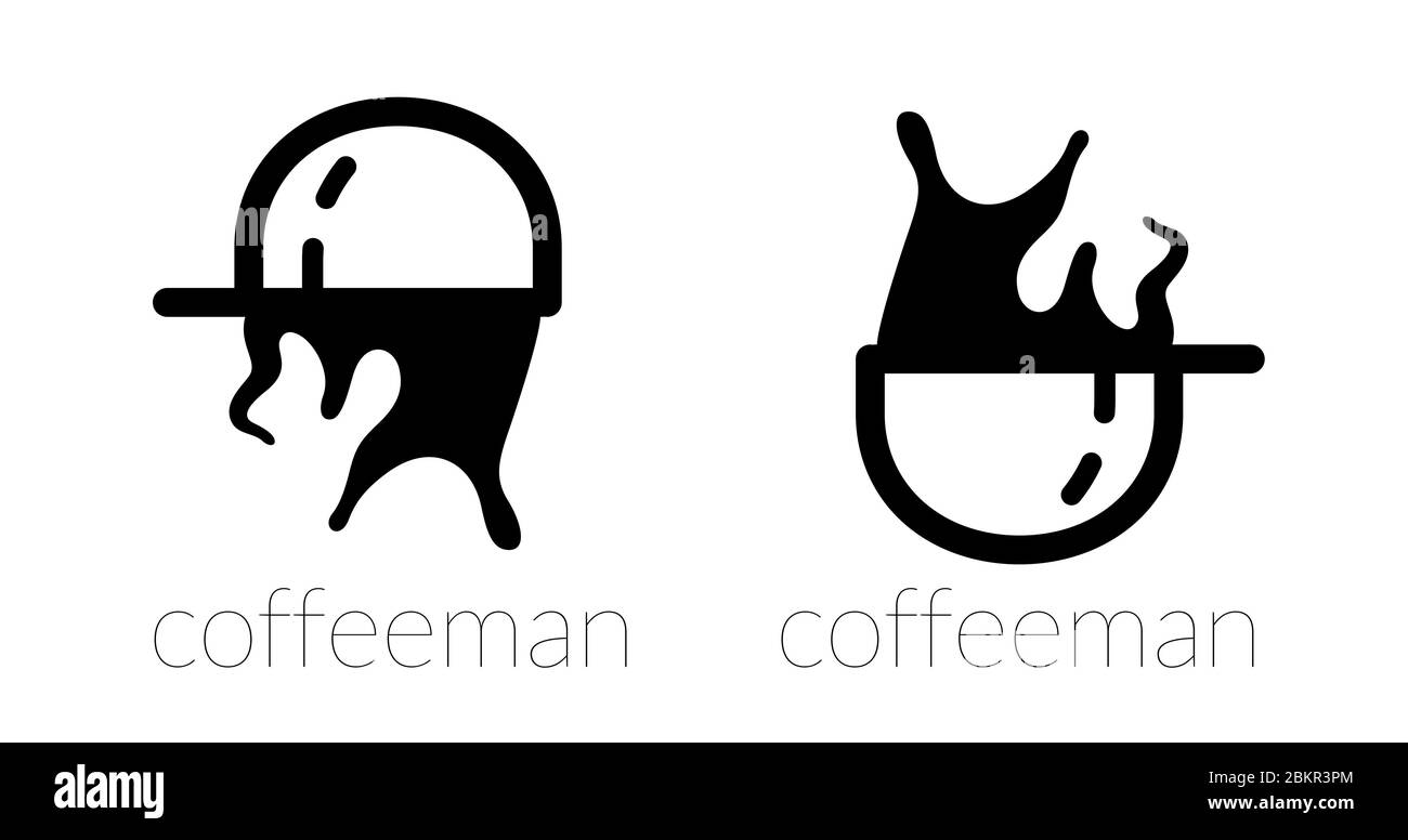 Un barista con un modello di design con logo di caffè. Idea di Creativity. Flip art. Logo della tazza da caffè. - vettore. Illustrazione Vettoriale