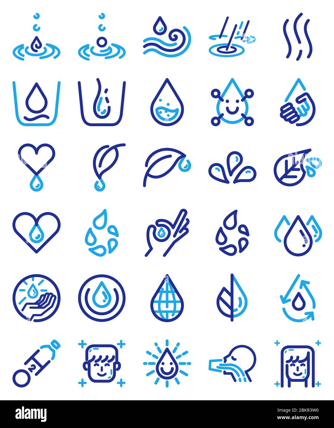 Set di vettori per icone di acqua potabile. Stile line art. Due toni. Illustrazione Vettoriale