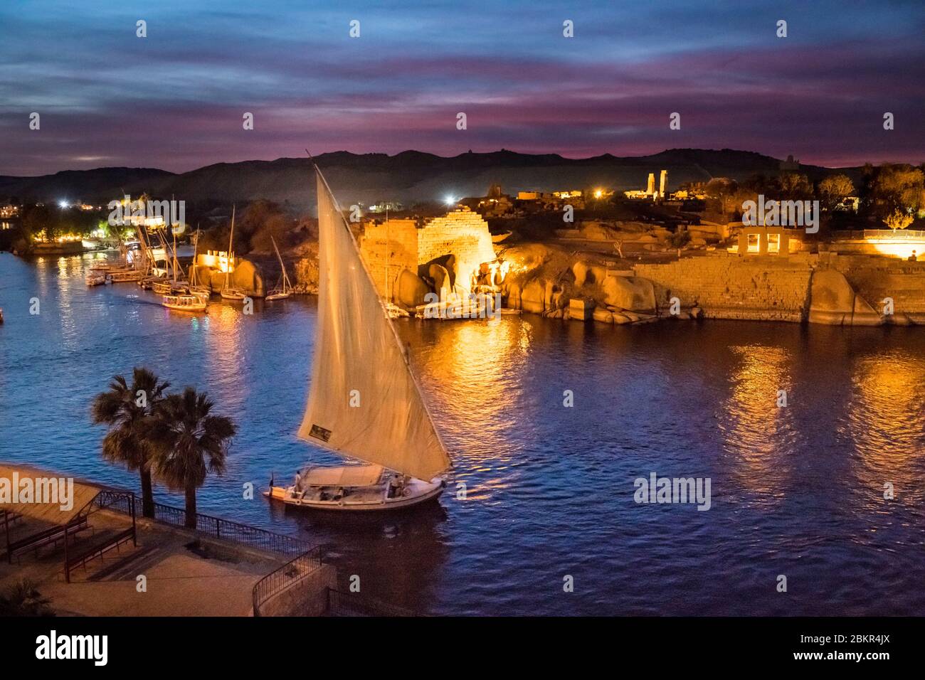 Egitto, Alto Egitto, valle del Nilo, Aswan, vista sull'isola di Elefantina Foto Stock