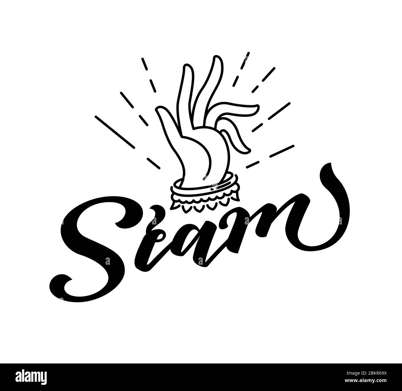 Logo di design con scritte Siam con illustrazione tradizionale di arte tailandese applicata. Vecchio nome di 'Thailandia'. Illustrazione Vettoriale