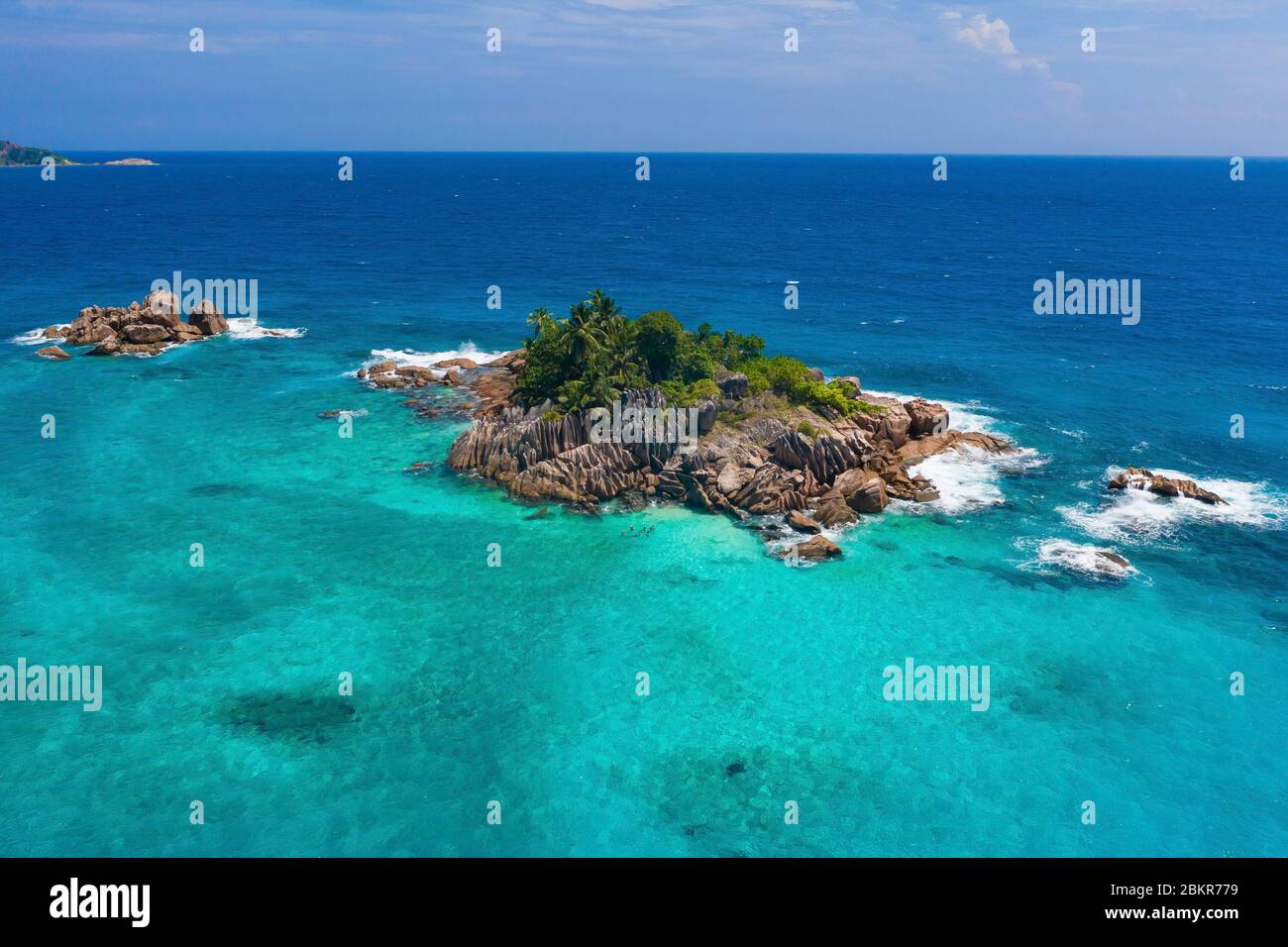 Seychelles, Praslin Island, Saint Pierre Island off Praslin (vista aerea) Foto Stock