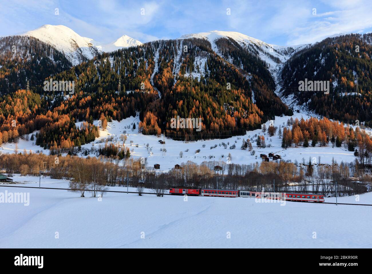 Svizzera, Canton Vallese, Grafschaft, il treno lungo il Rodano Foto Stock