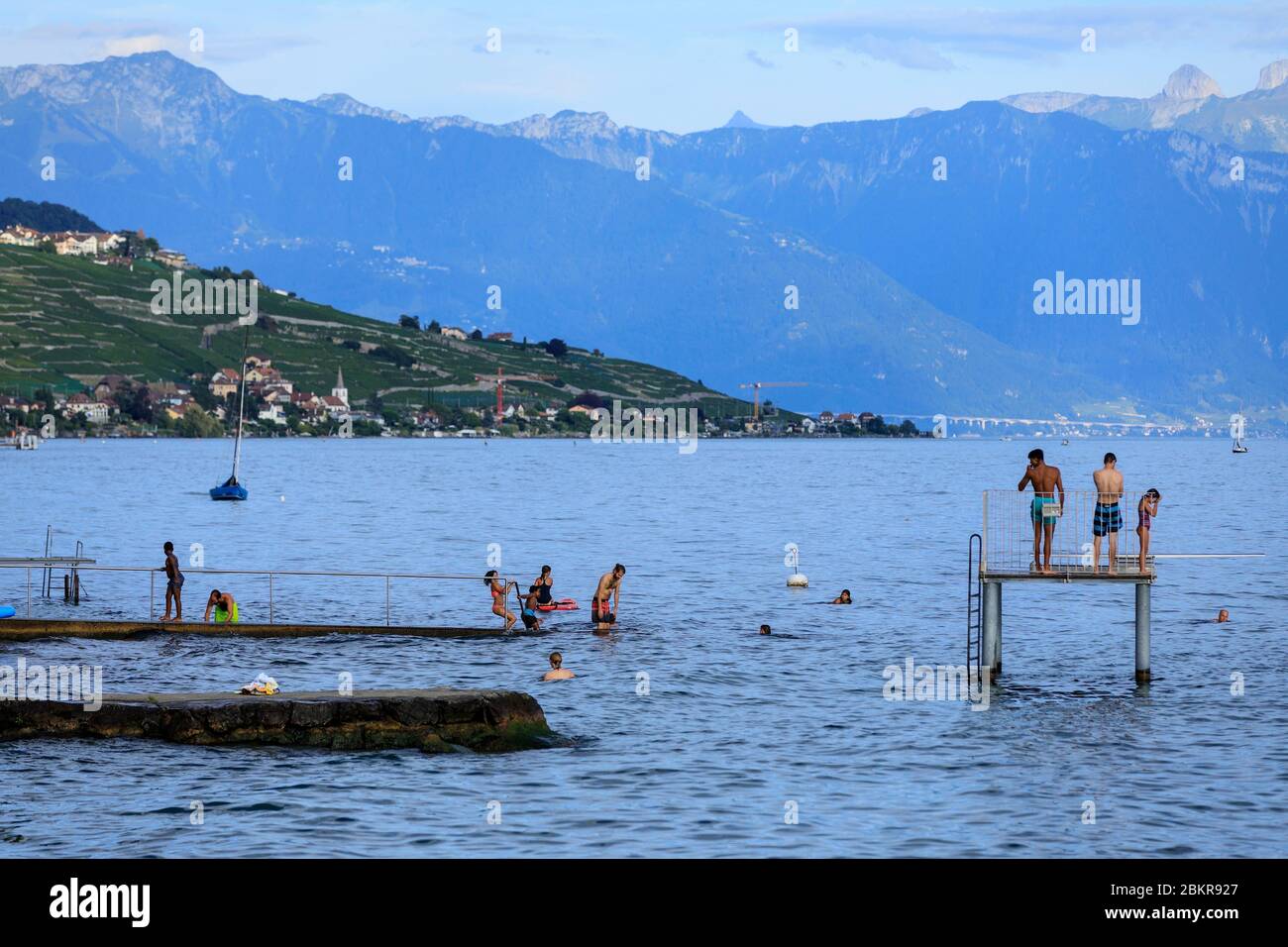Svizzera, Cantone di Vaud, Paudex, Lago di Ginevra Foto Stock
