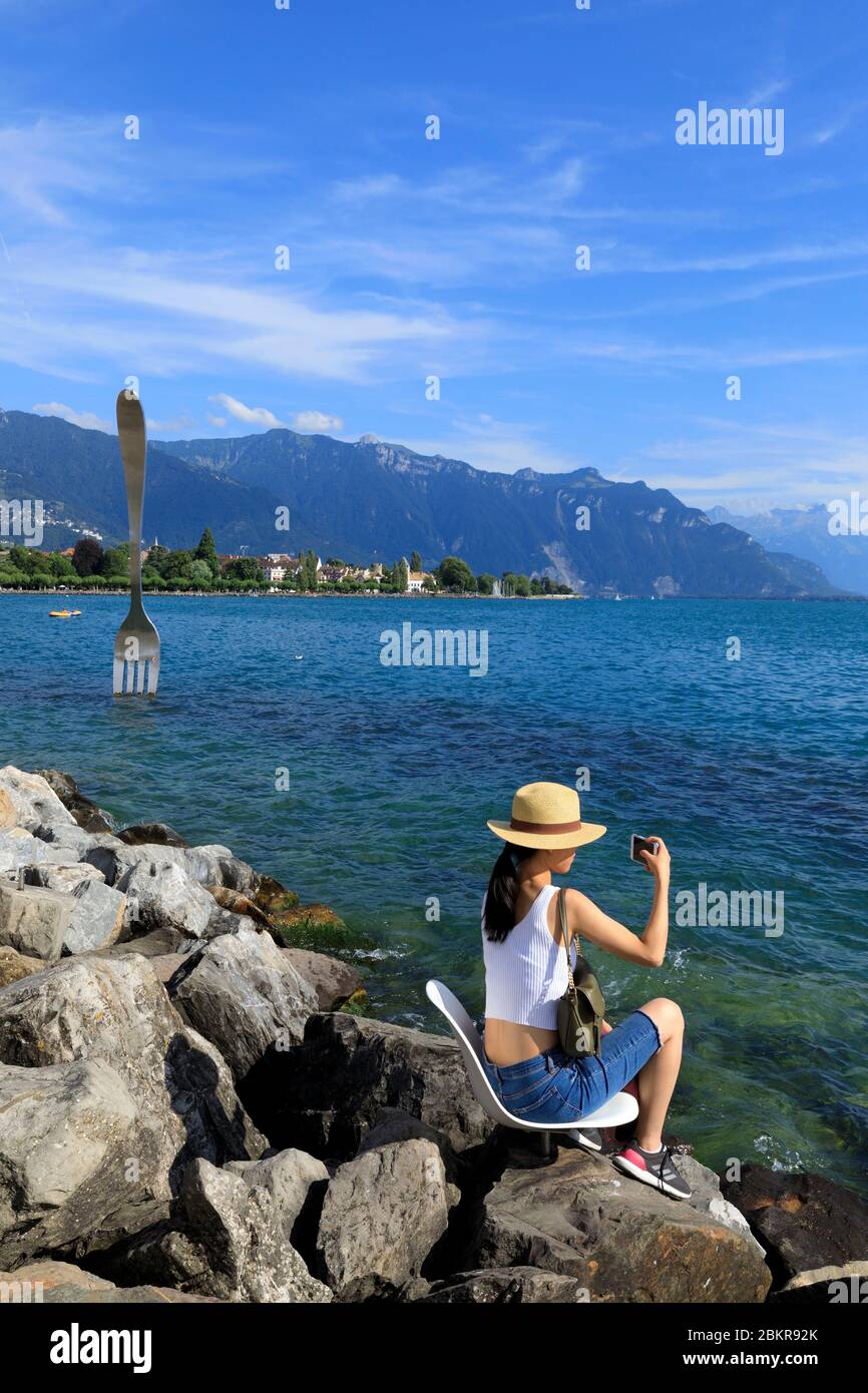 Svizzera, Cantone di Vaud, Vevey, Lago di Ginevra Foto Stock