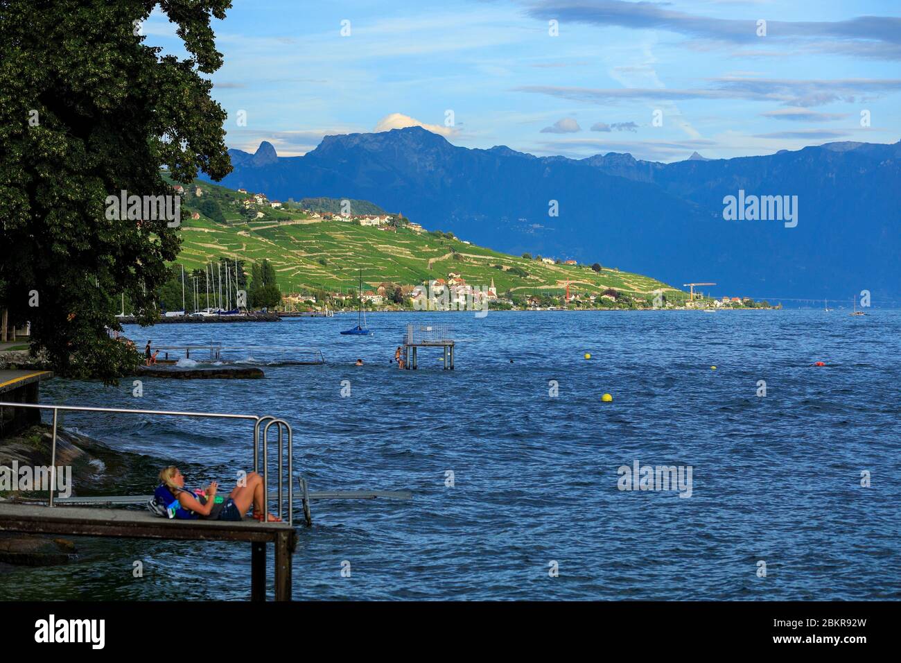 Svizzera, Cantone di Vaud, Paudex, Lago di Ginevra Foto Stock