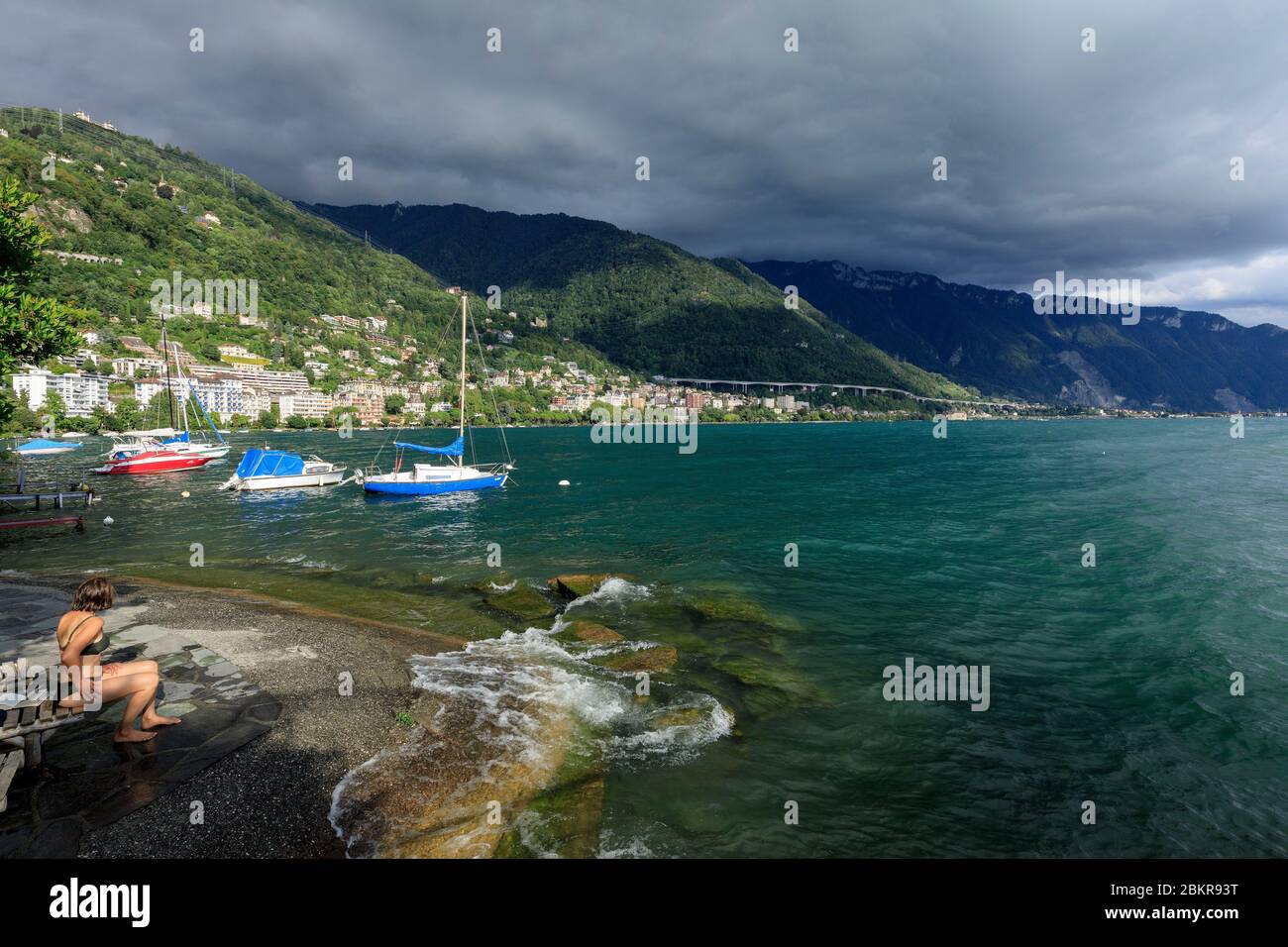 Svizzera, Cantone di Vaud, Montreux, Lago di Ginevra Foto Stock