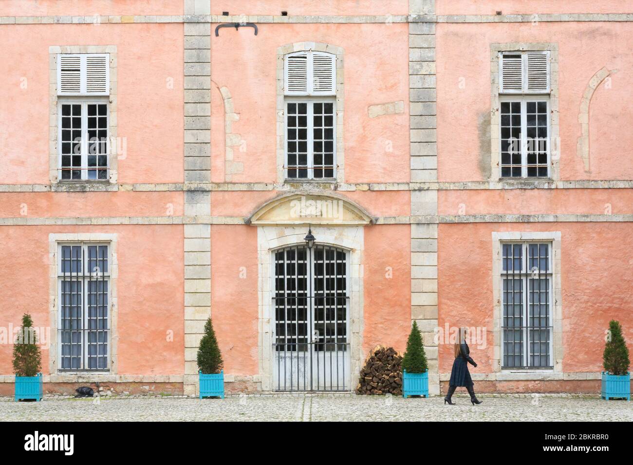 Francia, Loiret, Meung sur Loire, comune situato nel perimetro della Valle della Loira, patrimonio mondiale dell'UNESCO, castello costruito dal 12 ° secolo e servito come residenza dei vescovi di Orleans poi prigione che Fran?ois Villon era la più famosa prigioniera, facciata Foto Stock