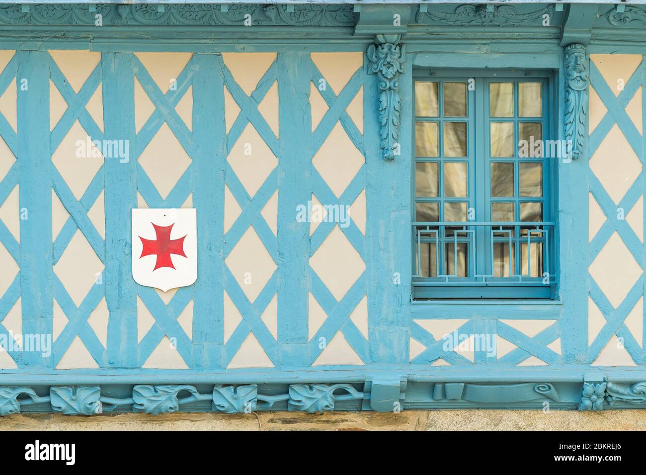 Francia, Morbihan, Josselin, particolare di casa in legno nella strada vergine Foto Stock
