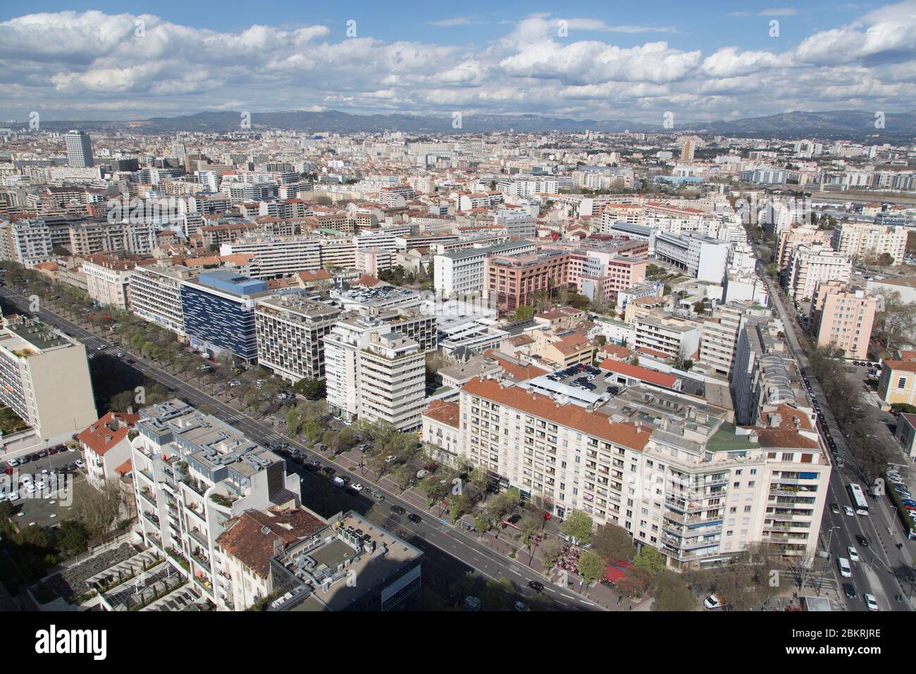 Francia, Bouches du Rhone, Marsiglia, avenue du Prado 1 e bd rabatau dalla rotonda del Prado, quartiere Rouet Foto Stock