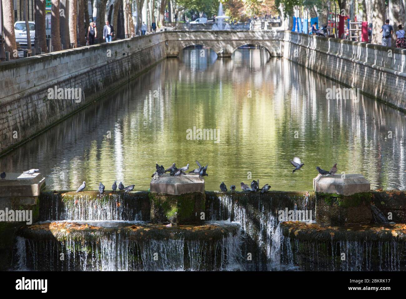 Francia, Gard, Nimes, banchina del canale e i giardini Fontaine Foto Stock