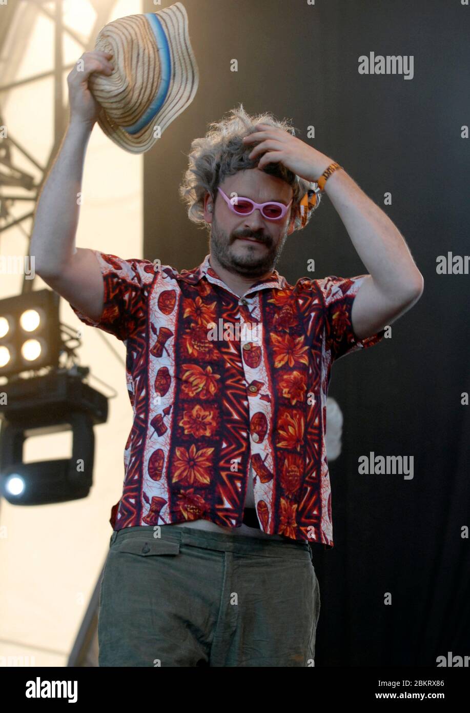 Julian Barratt (Howard Moon) del Mighty Boosh sul palco al Big Chill Festival 2 agosto 2008. Foto di Simon Hadley. Foto Stock