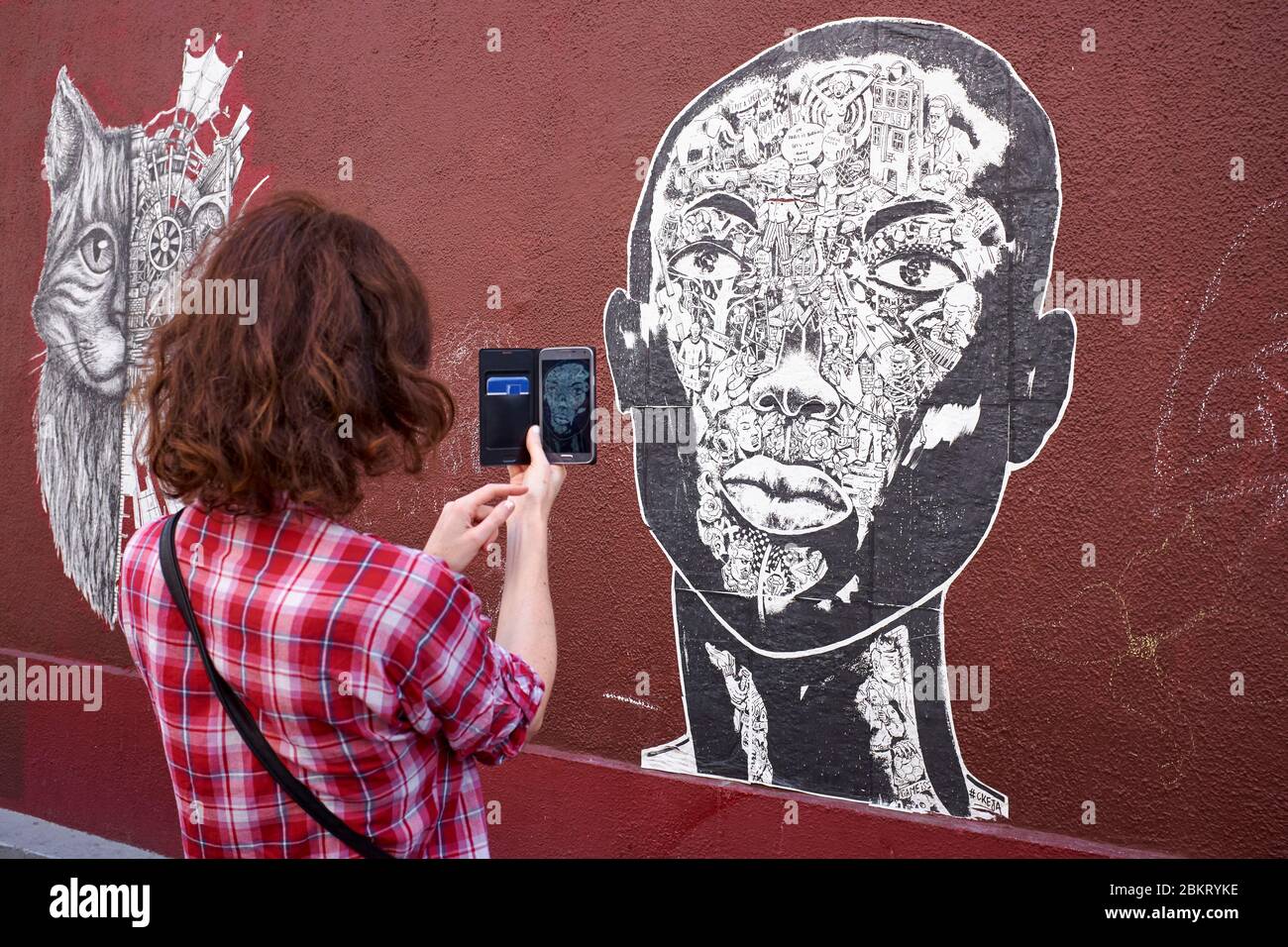 Francia, Parigi, Street art, murale dell'artista CKEJA su una facciata di rue de Cotte nel quartiere Quinze Vingts Foto Stock
