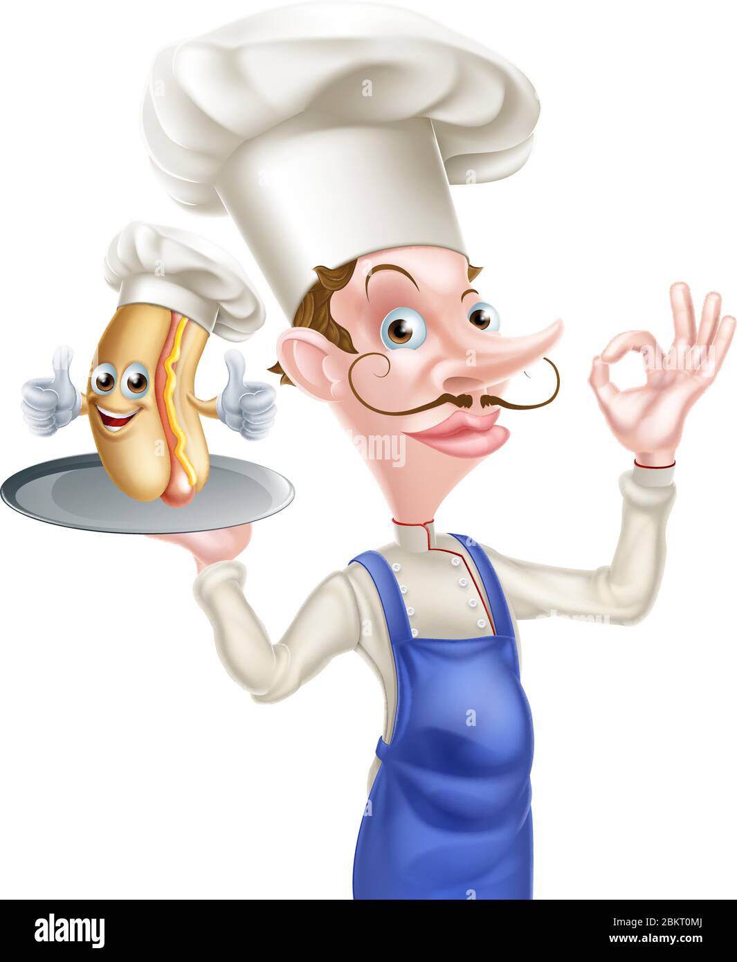 Fumetto Chef Holding Hot Dog Illustrazione Vettoriale