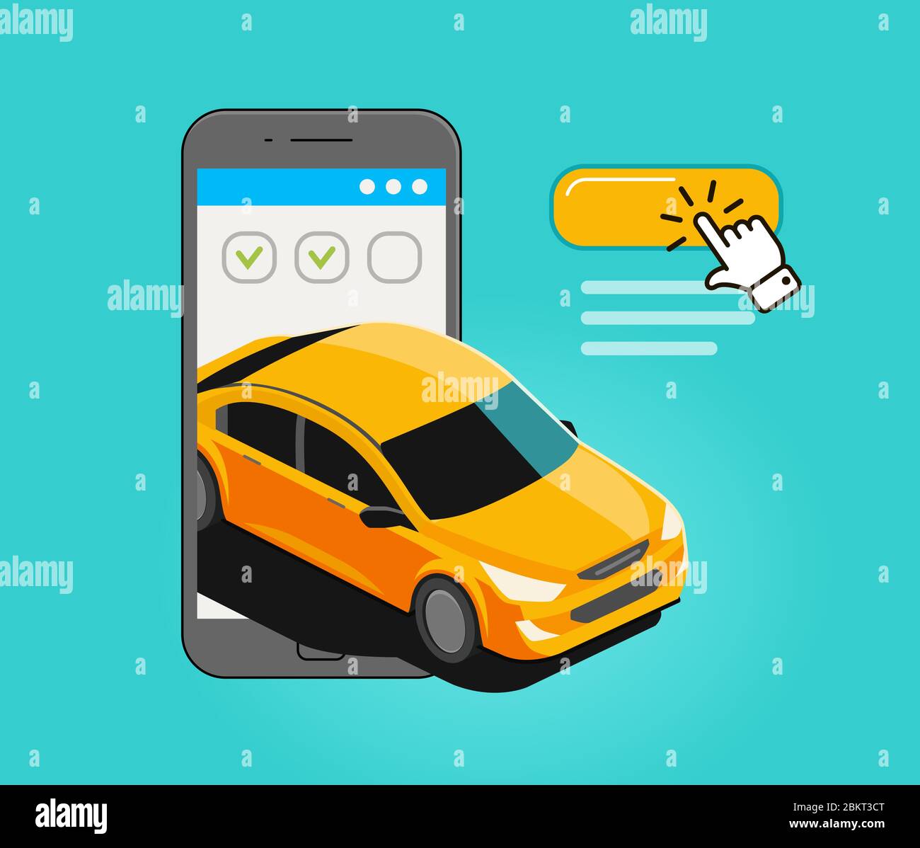 Auto sullo schermo dello smartphone. Illustrazione vettoriale del modello di applicazione Web Illustrazione Vettoriale