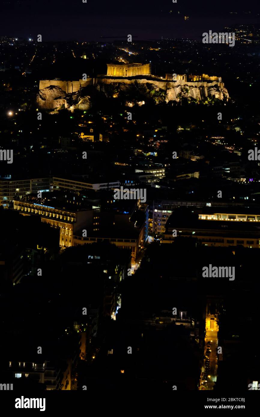 L'Acropoli di notte. Atene, Grecia. Foto Stock