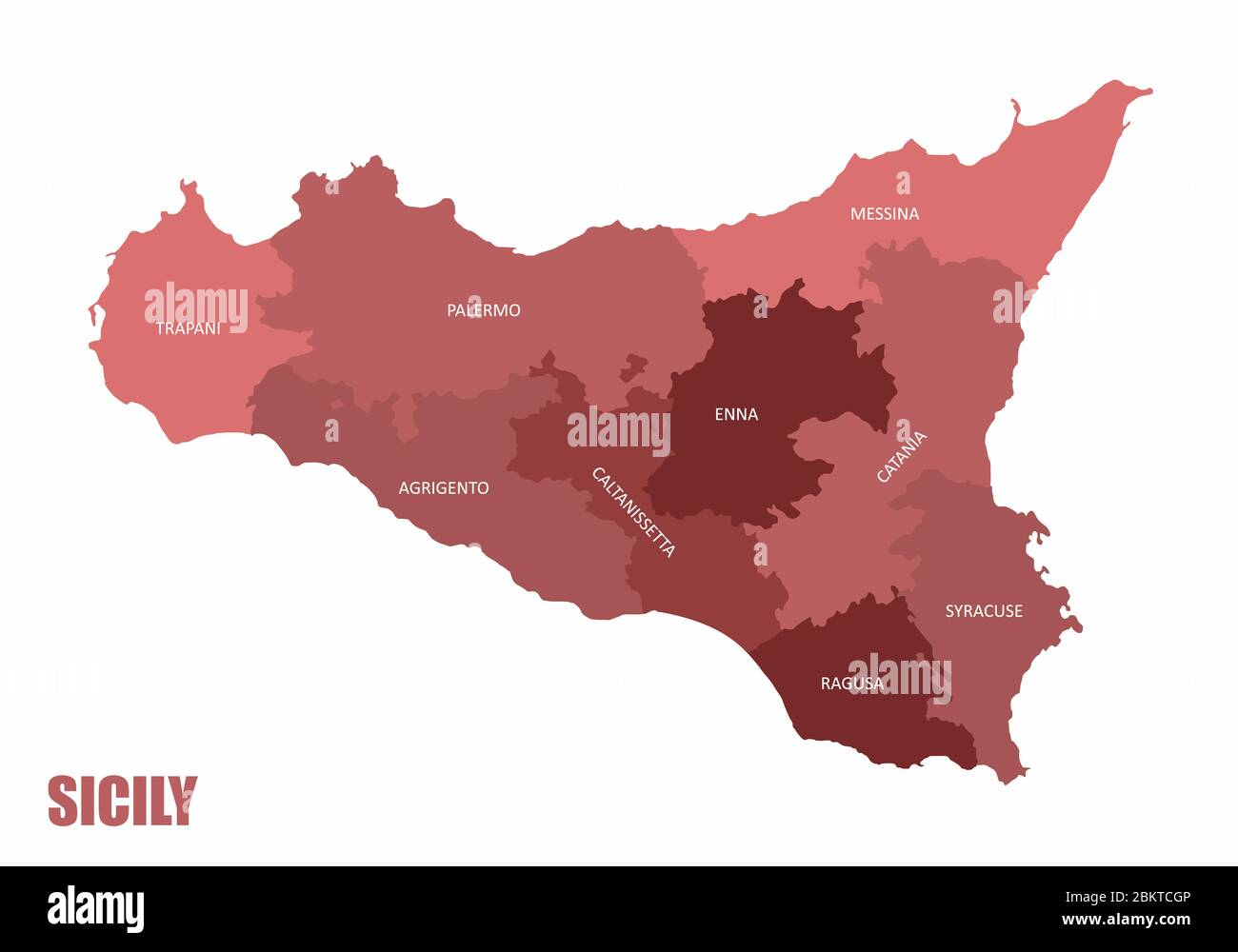 Mappa delle regioni della Sicilia Illustrazione Vettoriale
