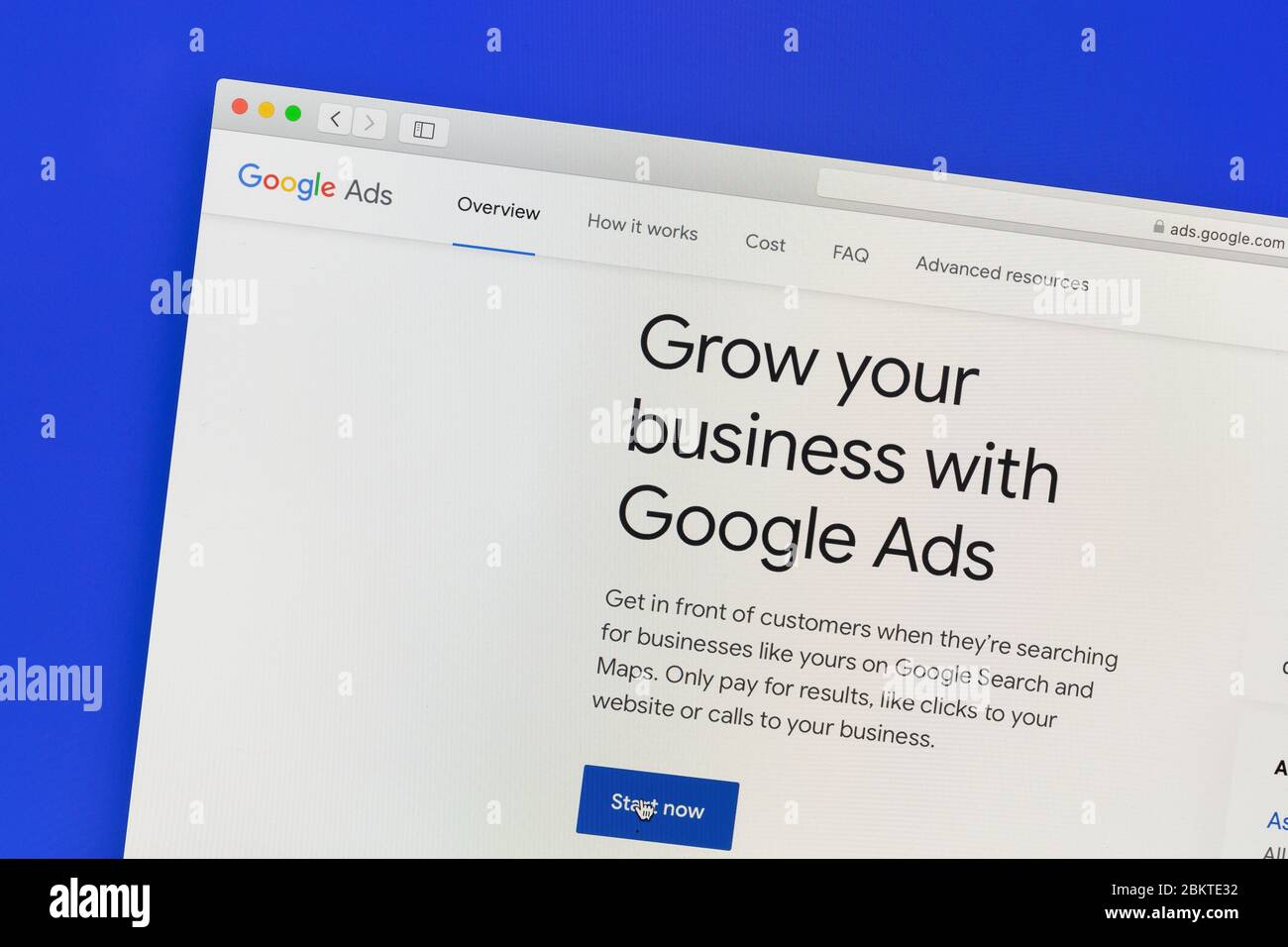 Ostersund, Svezia - 5 maggio 2020: Sito web di Google Ads su uno schermo del computer. Google AdWords è un servizio di pubblicità in linea. Foto Stock