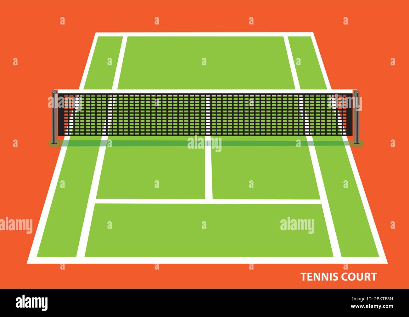 Campo da tennis verde con rete bassa allungata al centro, leggermente vista  dall'alto con lunghezza e larghezza visibili. Illustrazione vettoriale di  isolato Immagine e Vettoriale - Alamy