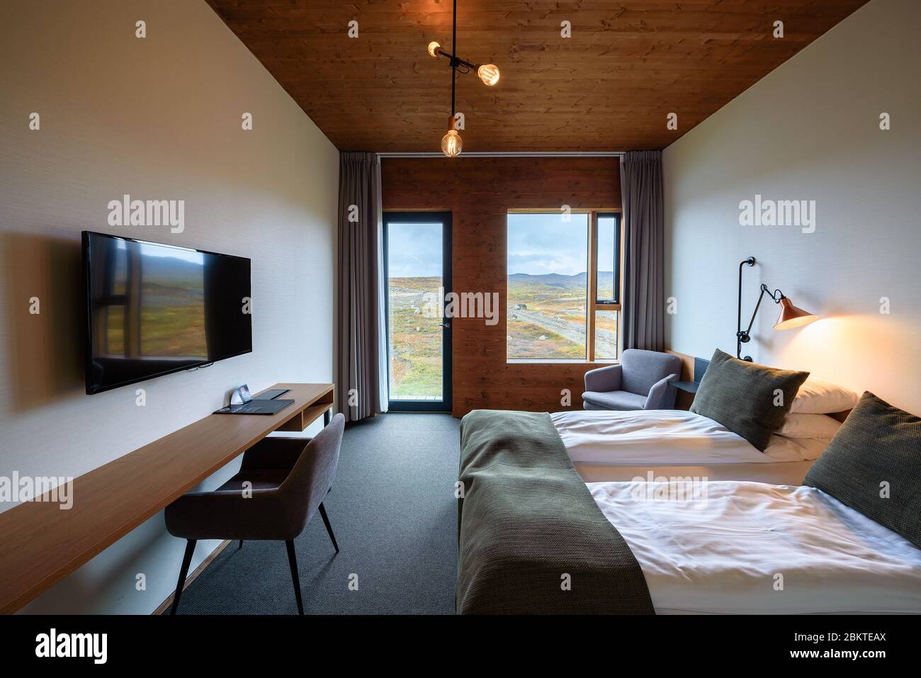 Interno di una camera in Fosshotel Myvatn situato sulla circonvallazione in Islanda Foto Stock