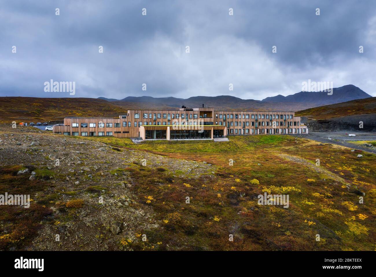 Fosshotel Myvatn situato sulla Circonvallazione nei pressi di un bellissimo lago in Islanda Foto Stock