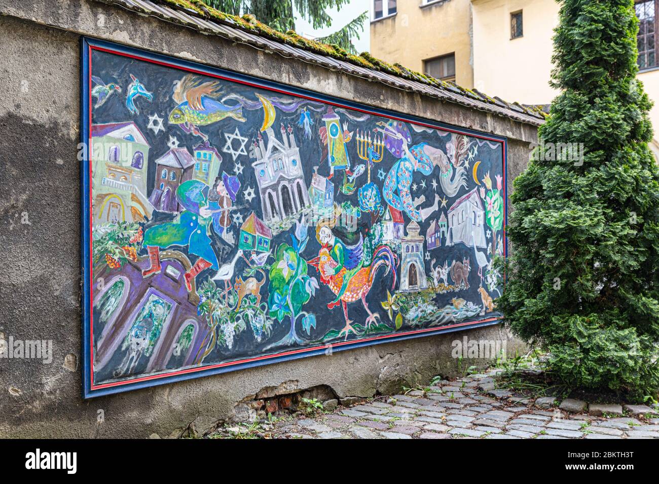 Pittura murale nel quartiere ebraico Kazimierz a Cracovia, Polonia Foto Stock