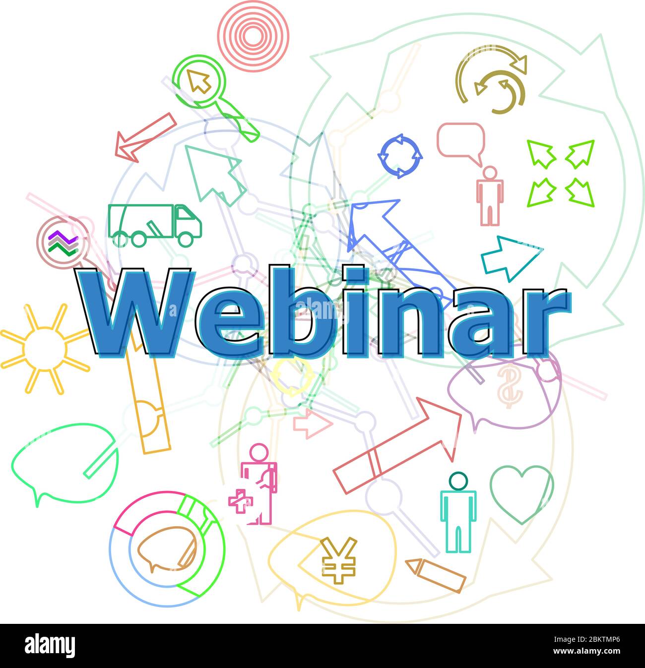 Webinar di testo. Concetto di Web design . Set di icone a linea sottile per infografica semplice Foto Stock