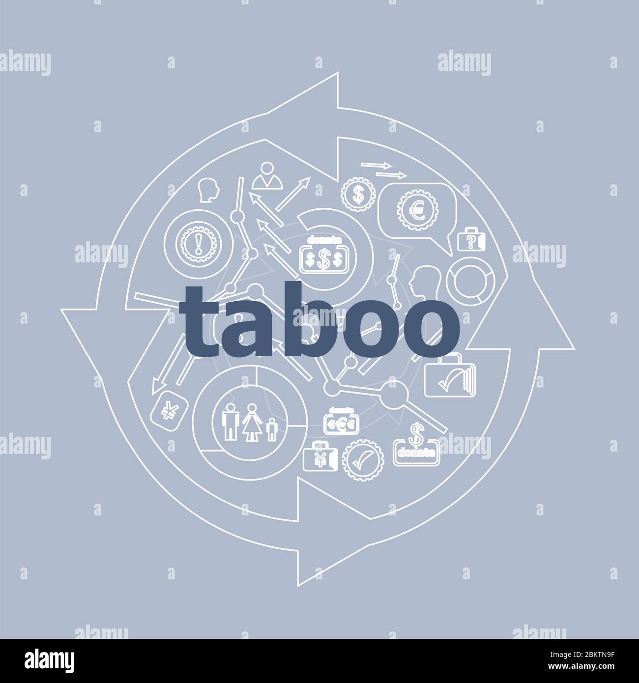Texte sur Taboo. Concetto di sicurezza . Set di icone e pulsanti Foto Stock