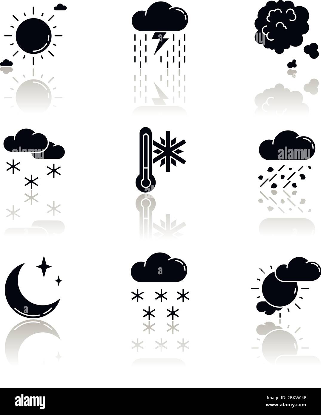 Cielo chiarezza e precipitazioni ombra ombra nero glyph icone set Illustrazione Vettoriale