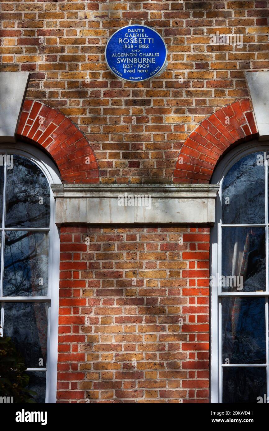 Qui vissero la placca blu, Rossetti e Swinburne, Londra Foto Stock