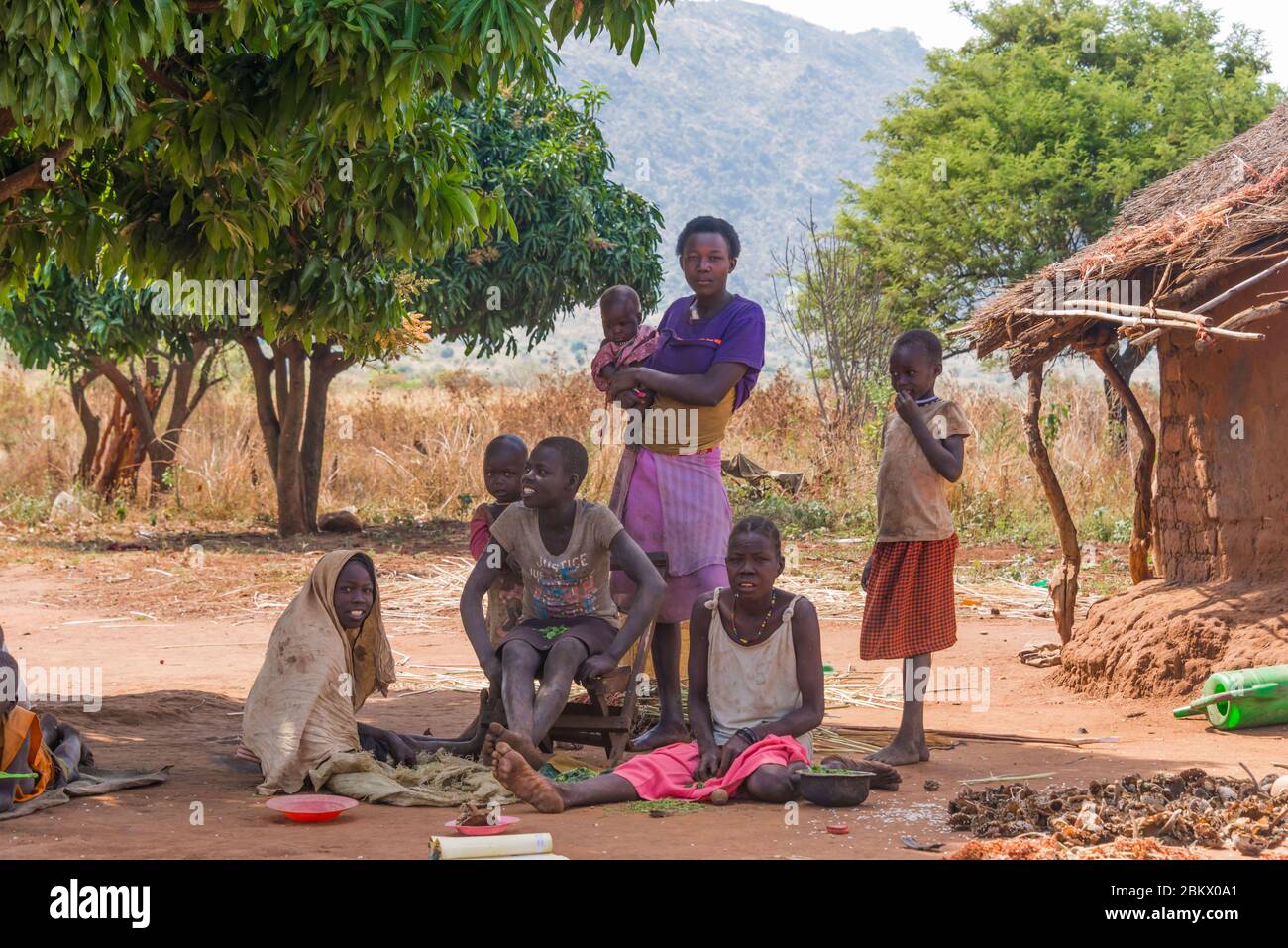 Famiglia africana, Karamoja, Uganda Foto Stock