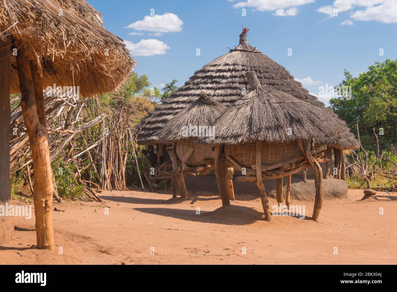 Casa tradizionale villaggio, Karamoja, Uganda Foto Stock